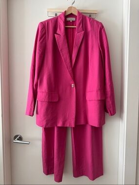 WAYF Hot Pink Structured Blazer Pant Set Size L Barbiecore Suit Wide Leg